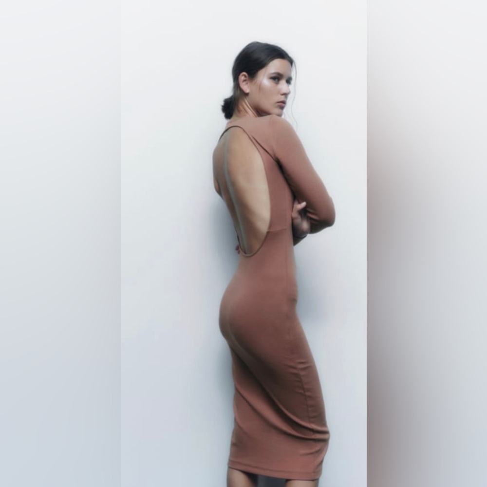 NWT dark pink Zara midi dress open back